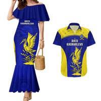 Custom Fiji School Couples Matching Mermaid Dress And Hawaiian Shirt Ratu Kadavulevu Heron With Fijian Tapa LT14 Gold - Polynesian Pride