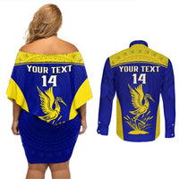 Custom Fiji School Couples Matching Off Shoulder Short Dress and Long Sleeve Button Shirts Ratu Kadavulevu Heron With Fijian Tapa LT14 - Polynesian Pride