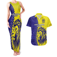 Fiji School Couples Matching Tank Maxi Dress And Hawaiian Shirt Suva Grammar Lions With Fijian Tapa LT14 Gold - Polynesian Pride