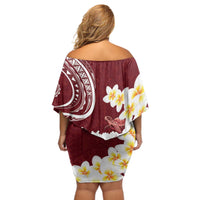 Blood Gold Polynesia Off Shoulder Short Dress Polynesian Frangipani With Sea Turtles
