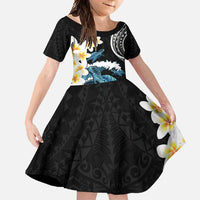 Black Polynesia Family Matching Long Sleeve Bodycon Dress and Hawaiian Shirt Polynesian Frangipani With Sea Turtles