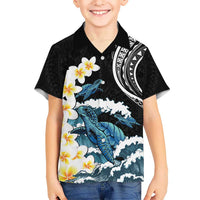 Black Polynesia Kid Hawaiian Shirt Polynesian Frangipani With Sea Turtles LT14 Kid Black - Polynesian Pride