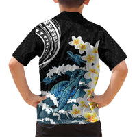 Black Polynesia Kid Hawaiian Shirt Polynesian Frangipani With Sea Turtles LT14 - Polynesian Pride