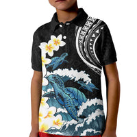 Black Polynesia Kid Polo Shirt Polynesian Frangipani With Sea Turtles LT14 Kid Black - Polynesian Pride