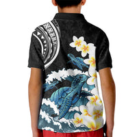 Black Polynesia Kid Polo Shirt Polynesian Frangipani With Sea Turtles LT14 - Polynesian Pride