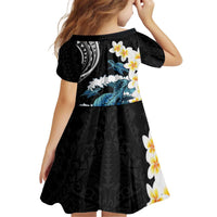 Black Polynesia Kid Short Sleeve Dress Polynesian Frangipani With Sea Turtles LT14 - Polynesian Pride