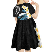 Black Polynesia Kid Short Sleeve Dress Polynesian Frangipani With Sea Turtles LT14 - Polynesian Pride