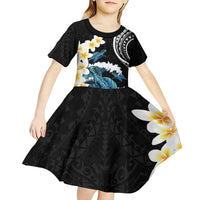 Black Polynesia Kid Short Sleeve Dress Polynesian Frangipani With Sea Turtles LT14 - Polynesian Pride
