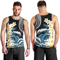 Black Polynesia Men Tank Top Polynesian Frangipani With Sea Turtles