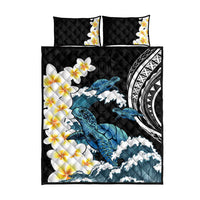 Black Polynesia Quilt Bed Set Polynesian Frangipani With Sea Turtles LT14 - Polynesian Pride