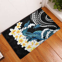 Black Polynesia Rubber Doormat Polynesian Frangipani With Sea Turtles