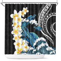 Black Polynesia Shower Curtain Polynesian Frangipani With Sea Turtles