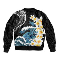 Black Polynesia Sleeve Zip Bomber Jacket Polynesian Frangipani With Sea Turtles LT14 - Polynesian Pride