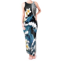 Black Polynesia Tank Maxi Dress Polynesian Frangipani With Sea Turtles