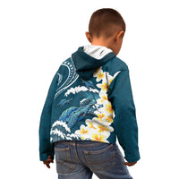 Dark Teal Polynesia Kid Hoodie Polynesian Frangipani With Sea Turtles