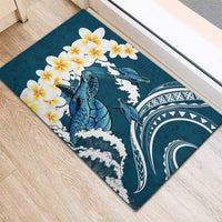 Dark Teal Polynesia Rubber Doormat Polynesian Frangipani With Sea Turtles