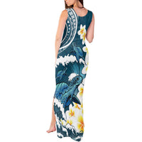 Dark Teal Polynesia Tank Maxi Dress Polynesian Frangipani With Sea Turtles