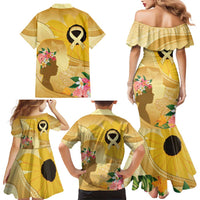 Polynesia Childhood Cancer Awareness Family Matching Mermaid Dress and Hawaiian Shirt Be Bold Go Gold Polynesian Art