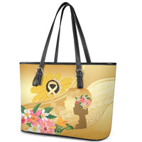 Polynesia Childhood Cancer Awareness Leather Tote Bag Be Bold Go Gold Polynesian Art