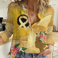 Polynesia Childhood Cancer Awareness Women Casual Shirt Be Bold Go Gold Polynesian Art