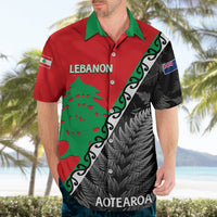 New Zealand And Lebanon Hawaiian Shirt Silver Fern Maori With Cedar Tree Together LT14 - Polynesian Pride