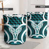 Aotearoa Atua Tangaroa Personalised Laundry Basket God Of The Sea Maori Whale Tail Cyan