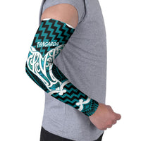 Aotearoa Atua Tangaroa Personalised Arm Sleeves God Of The Sea Maori Whale Tail Cyan