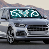 Aotearoa Atua Tangaroa Personalised Auto Sun Shade God Of The Sea Maori Whale Tail Cyan