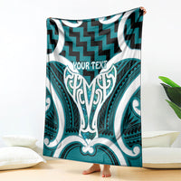 Aotearoa Atua Tangaroa Personalised Blanket God Of The Sea Maori Whale Tail Cyan