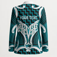 Aotearoa Atua Tangaroa Personalised Blazer God Of The Sea Maori Whale Tail Cyan