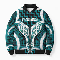 Aotearoa Atua Tangaroa Personalised Bomber Puffer Jacket God Of The Sea Maori Whale Tail Cyan