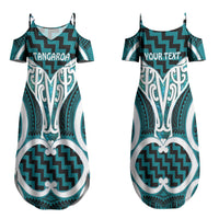 Aotearoa Atua Tangaroa Personalised Couples Matching Summer Maxi Dress and Long Sleeve Button Shirt God Of The Sea Maori Whale Tail Cyan
