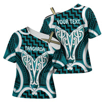 Aotearoa Atua Tangaroa Personalised Cross Shoulder Shirt God Of The Sea Maori Whale Tail Cyan