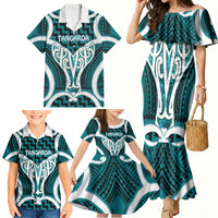 Aotearoa Atua Tangaroa Personalised Family Matching Mermaid Dress and Hawaiian Shirt God Of The Sea Maori Whale Tail Cyan