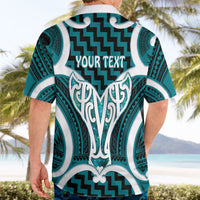 Aotearoa Atua Tangaroa Personalised Hawaiian Shirt God Of The Sea Maori Whale Tail Cyan