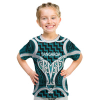Aotearoa Atua Tangaroa Personalised Kid T Shirt God Of The Sea Maori Whale Tail Cyan