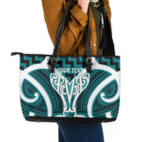 Aotearoa Atua Tangaroa Personalised Leather Tote Bag God Of The Sea Maori Whale Tail Cyan