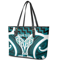 Aotearoa Atua Tangaroa Personalised Leather Tote Bag God Of The Sea Maori Whale Tail Cyan