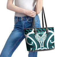 Aotearoa Atua Tangaroa Personalised Leather Tote Bag God Of The Sea Maori Whale Tail Cyan