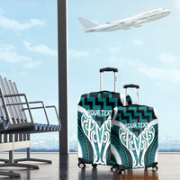Aotearoa Atua Tangaroa Personalised Luggage Cover God Of The Sea Maori Whale Tail Cyan