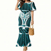 Aotearoa Atua Tangaroa Personalised Mermaid Dress God Of The Sea Maori Whale Tail Cyan