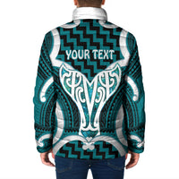 Aotearoa Atua Tangaroa Personalised Padded Jacket God Of The Sea Maori Whale Tail Cyan