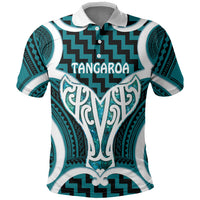Aotearoa Atua Tangaroa Personalised Polo Shirt God Of The Sea Maori Whale Tail Cyan