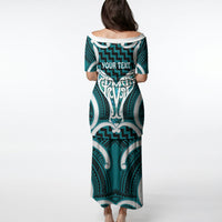 Aotearoa Atua Tangaroa Personalised Puletasi God Of The Sea Maori Whale Tail Cyan