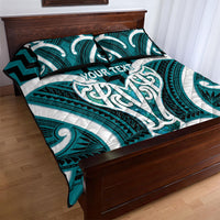 Aotearoa Atua Tangaroa Personalised Quilt Bed Set God Of The Sea Maori Whale Tail Cyan
