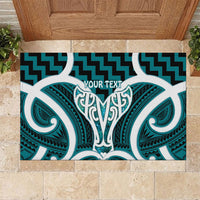 Aotearoa Atua Tangaroa Personalised Rubber Doormat God Of The Sea Maori Whale Tail Cyan