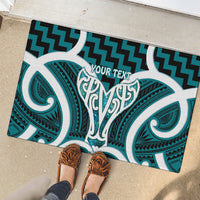 Aotearoa Atua Tangaroa Personalised Rubber Doormat God Of The Sea Maori Whale Tail Cyan