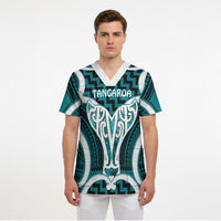 Aotearoa Atua Tangaroa Personalised Scrub Top God Of The Sea Maori Whale Tail Cyan