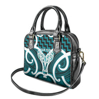 Aotearoa Atua Tangaroa Personalised Shoulder Handbag God Of The Sea Maori Whale Tail Cyan