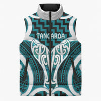 Aotearoa Atua Tangaroa Personalised Sleeveless Puffer Jacket God Of The Sea Maori Whale Tail Cyan